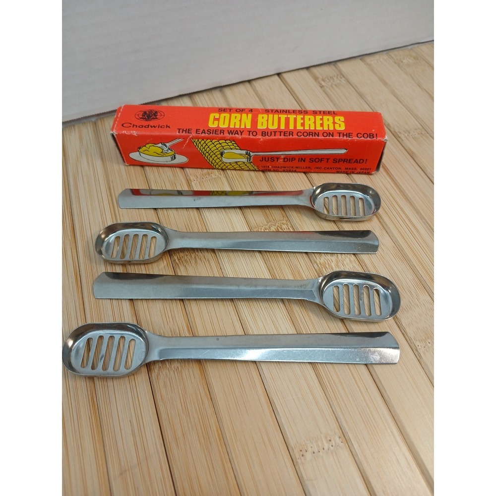 Vintage Chadwick Stainless Steel Corn Butterers Set of 4 Japan 92954 1976